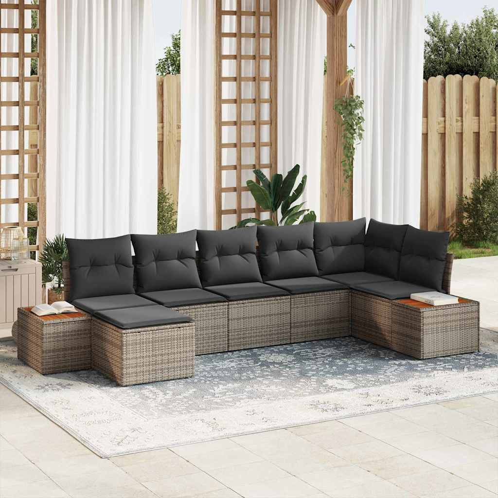 vidaXL Gartensofa-set mit Kissen 7 pcs Grau Poly-Rattan