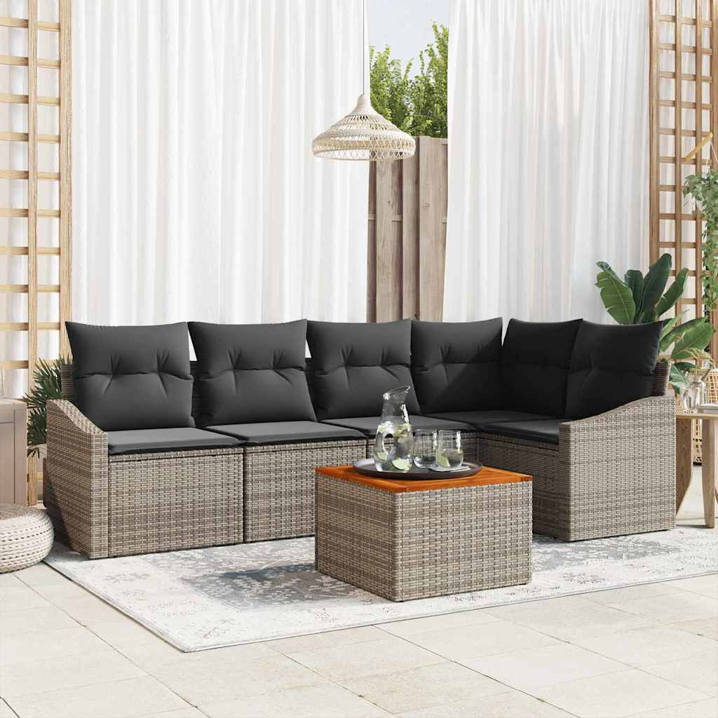 vidaXL Gartensofa-set mit Kissen 6 pcs Grau Poly-Rattan
