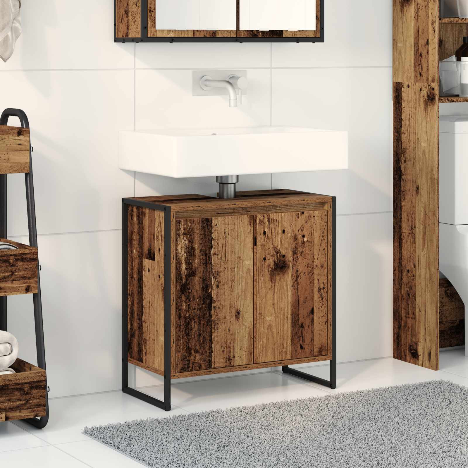 vidaXL Badezimmerschrank mit Tür Altholz 60 x 30 x 60 cm Holzwerkstoff
