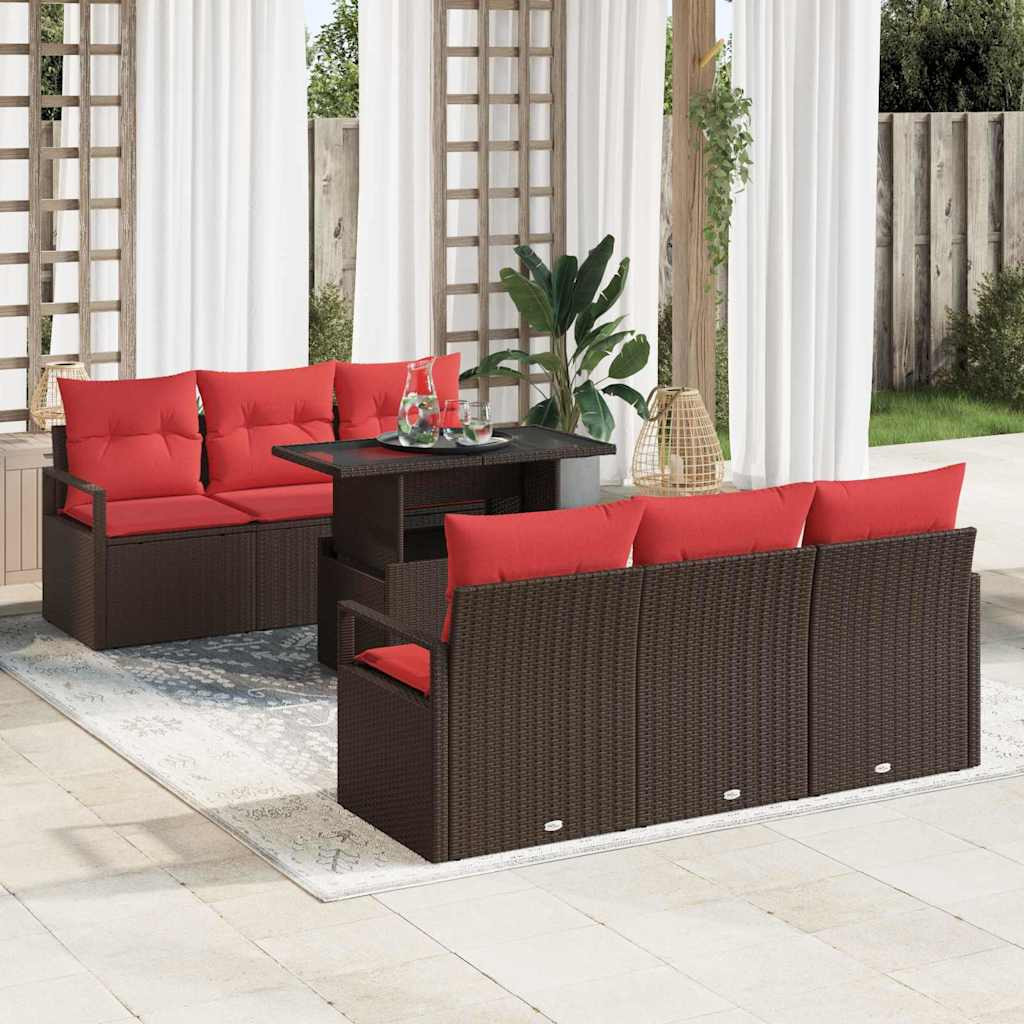 vidaXL Gartensofa-set mit Speicher 7 pcs Braun und Rot Poly-Rattan