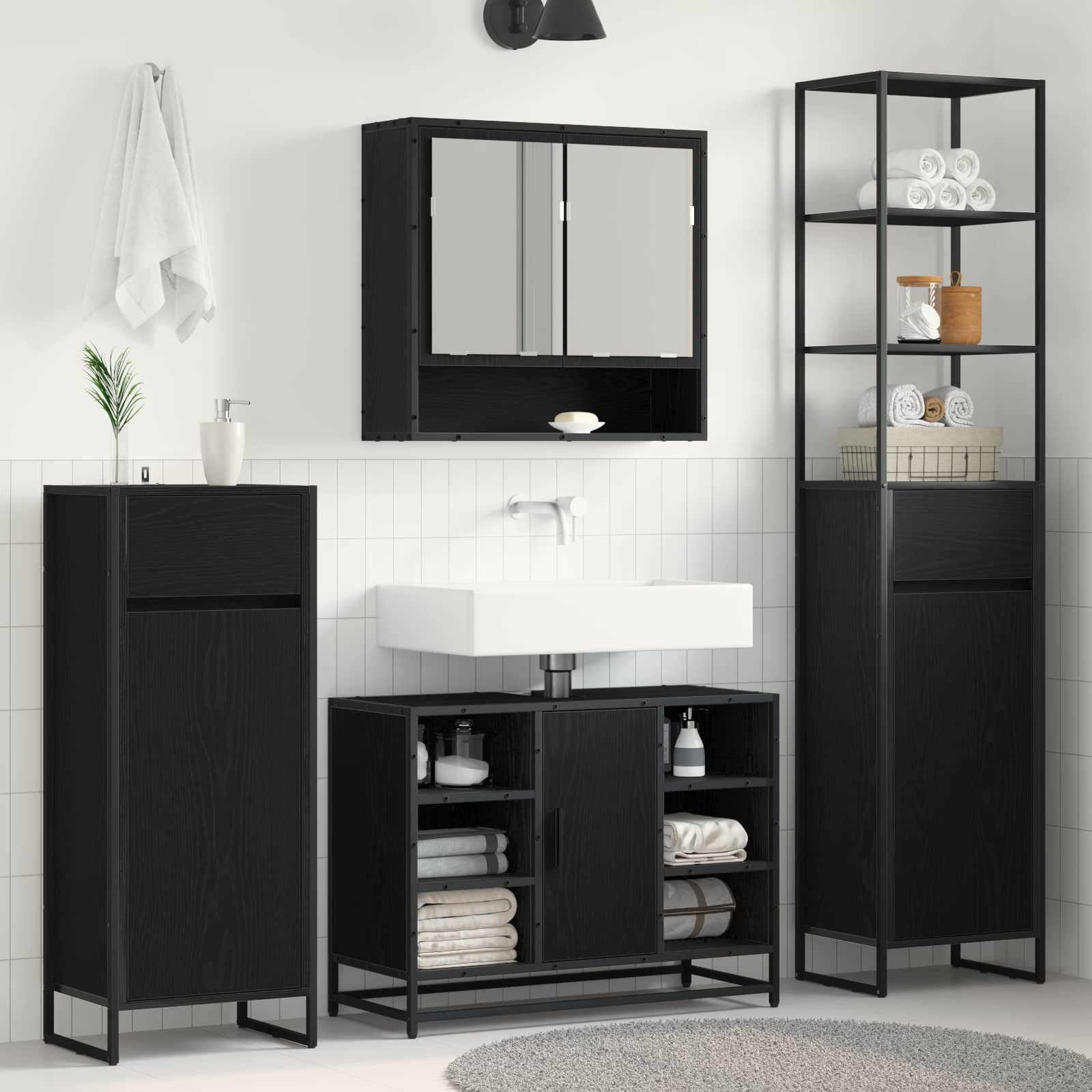 vidaXL Badezimmerschrank mit Tür Schwarz Eichen-Optik 40 x 30 x 180 cm