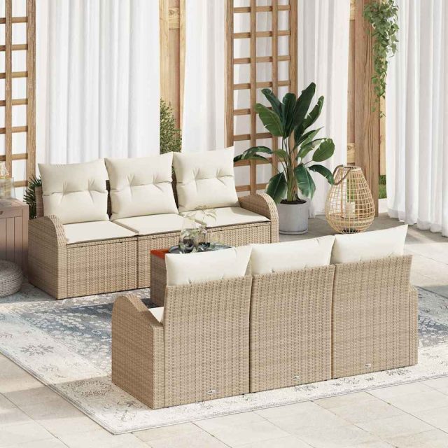 vidaXL Gartensofa-set mit Kissen 7 pcs Beige Poly-Rattan