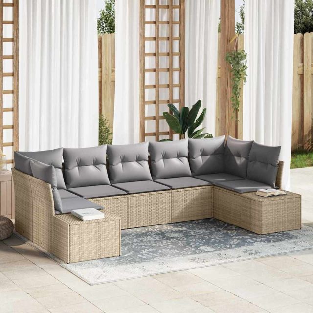 vidaXL Gartensofa-set mit Kissen 7 pcs Beige Poly-Rattan