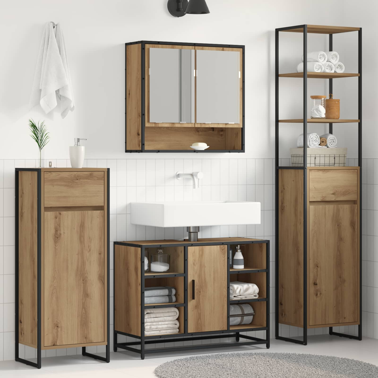 vidaXL Badezimmerschrank Kunsthandwerk Eiche 40 x 30 x 180 cm