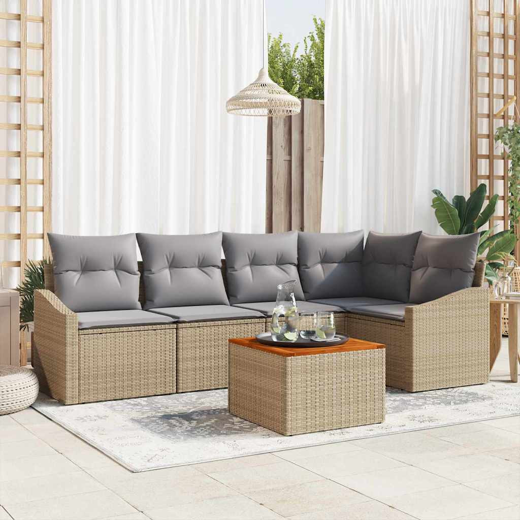 vidaXL Gartensofa-set mit Kissen 6 pcs Beige Poly-Rattan