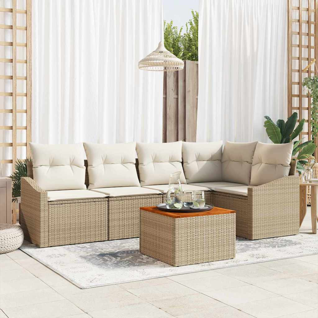 vidaXL Gartensofa-set mit Kissen 6 pcs Beige Poly-Rattan