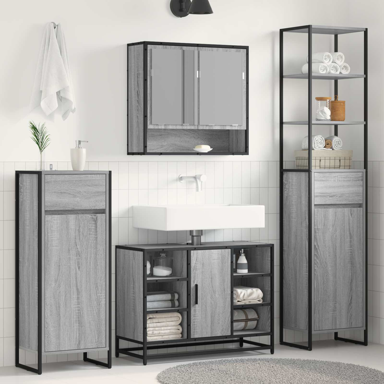 vidaXL Badezimmerschrank Graues Sonoma 40 x 30 x 100 cm Holzwerkstoff