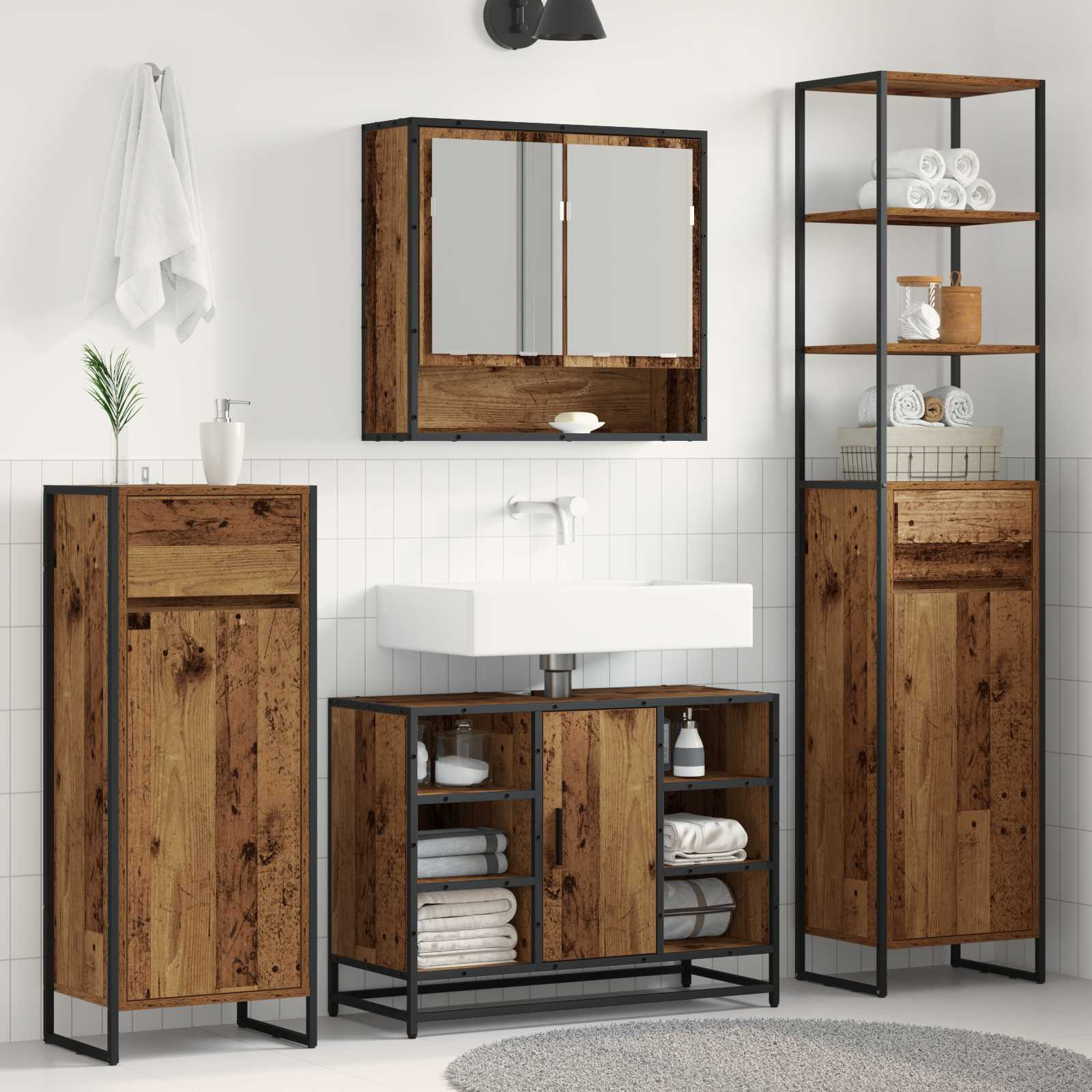 vidaXL Badezimmerschrank Altholz 40 x 30 x 100 cm Holzwerkstoff