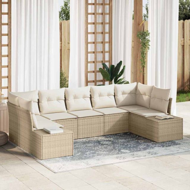 vidaXL Gartensofa-set mit Kissen 7 pcs Beige Poly-Rattan