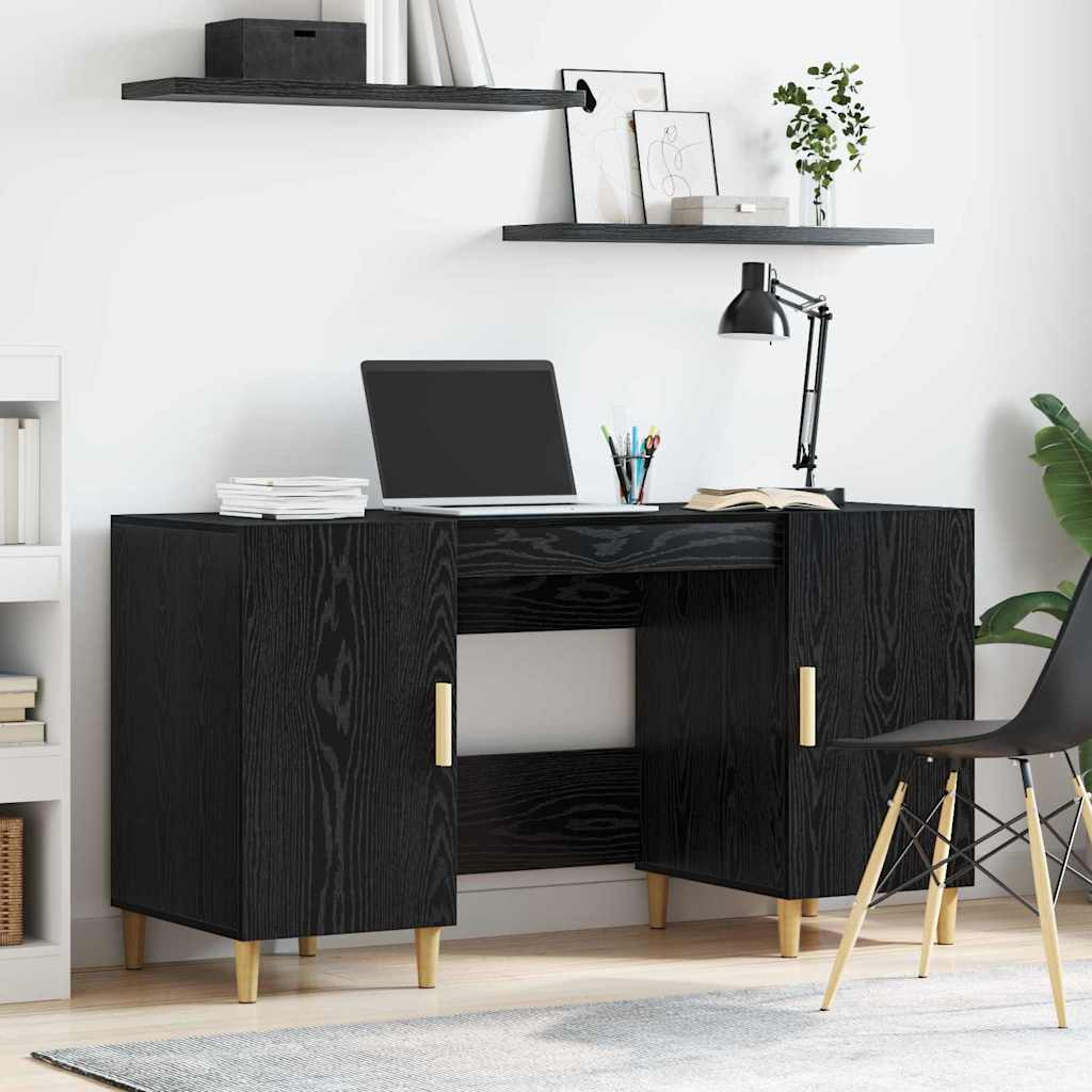 vidaXL Schreibtisch mit Regal Schwarz Eichen-Optik 140 x 50 x 75 cm
