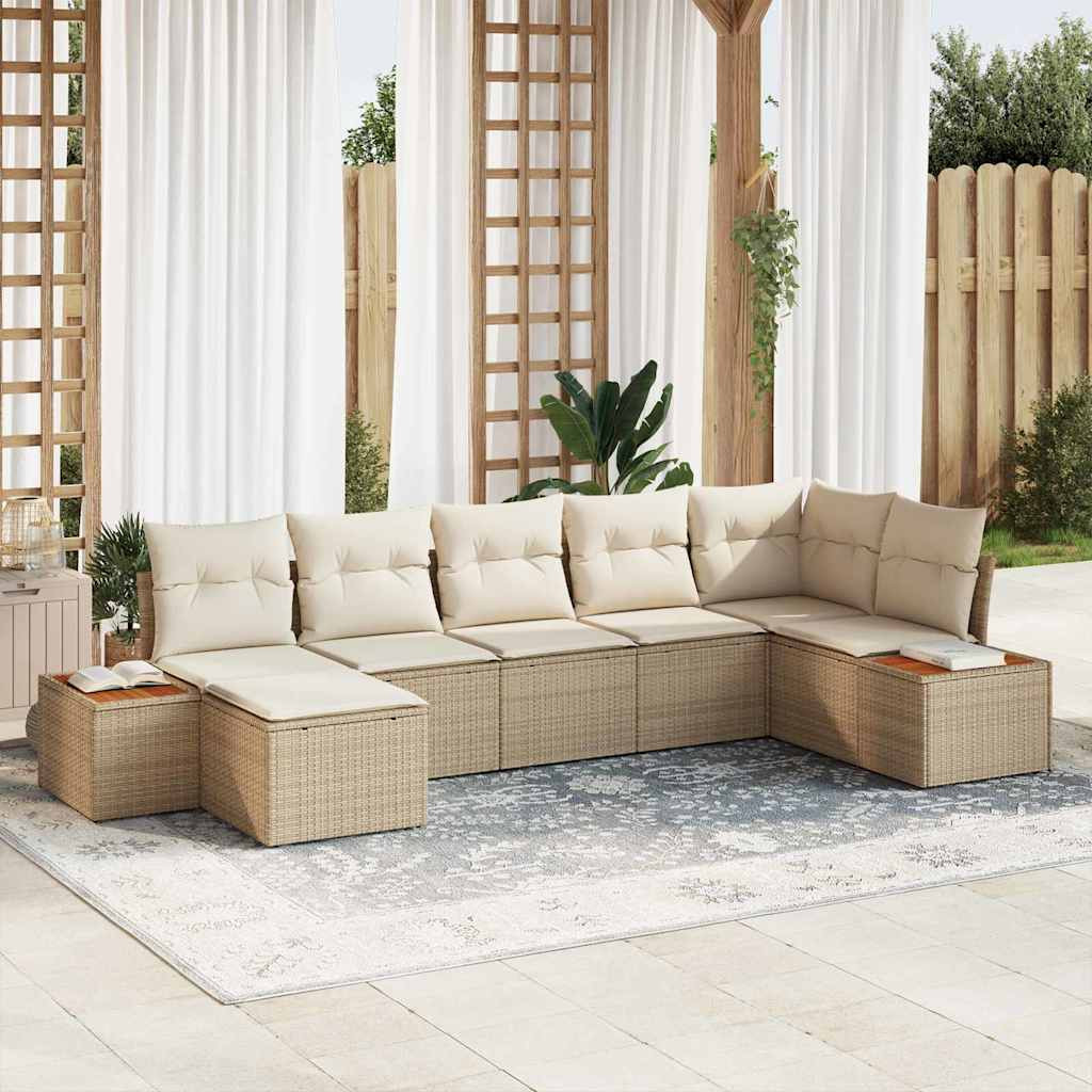 vidaXL Gartensofa-set mit Kissen 7 pcs Beige Poly-Rattan