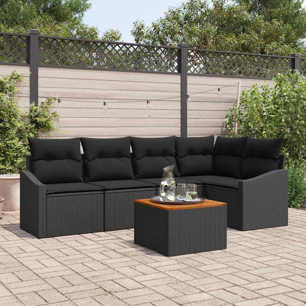 vidaXL Gartensofa-set mit Kissen 6 pcs Schwarz Poly-Rattan