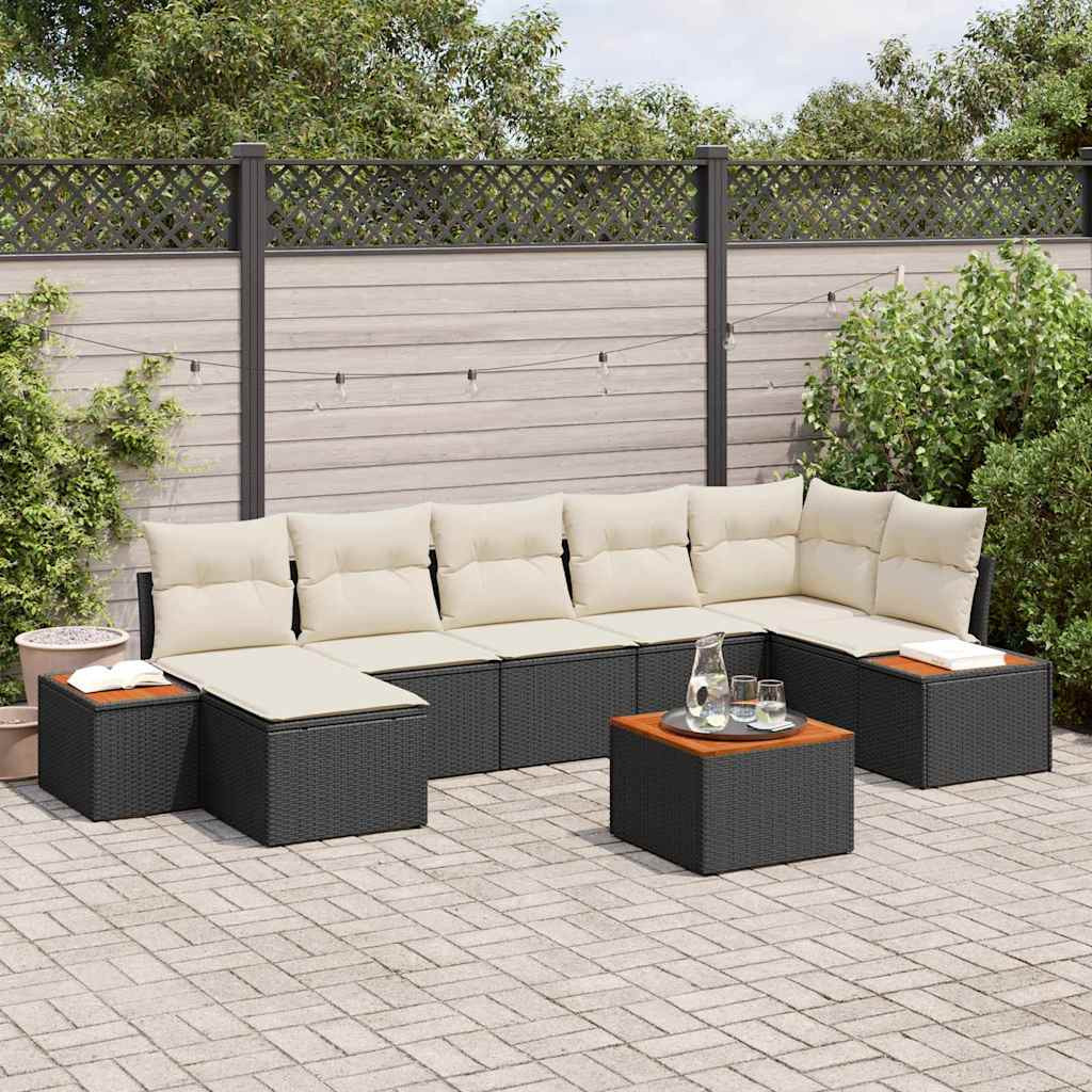 vidaXL Gartensofa-set mit Kissen 8 pcs Schwarz Poly Rattan