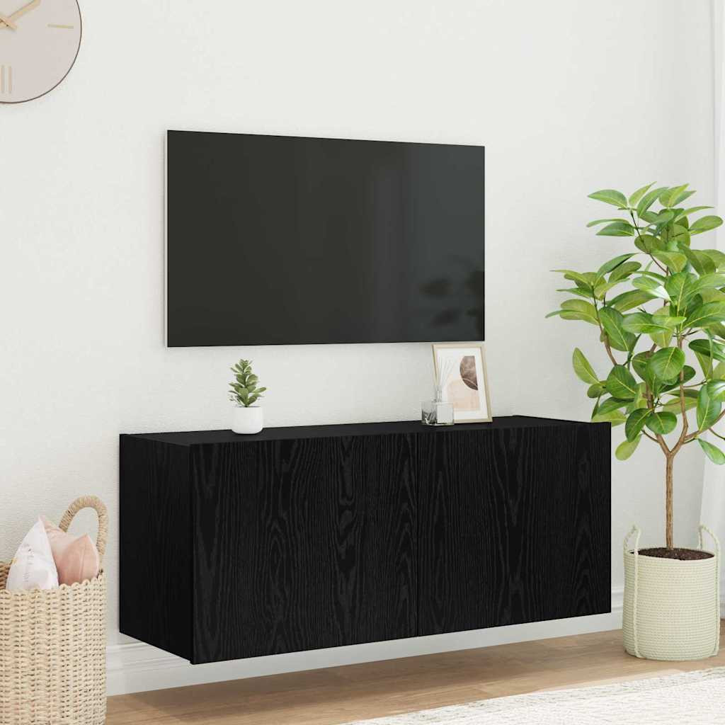 vidaXL TV-Wandschrank mit LED Schwarz Eichen-Optik 100 x 35 x 41 cm