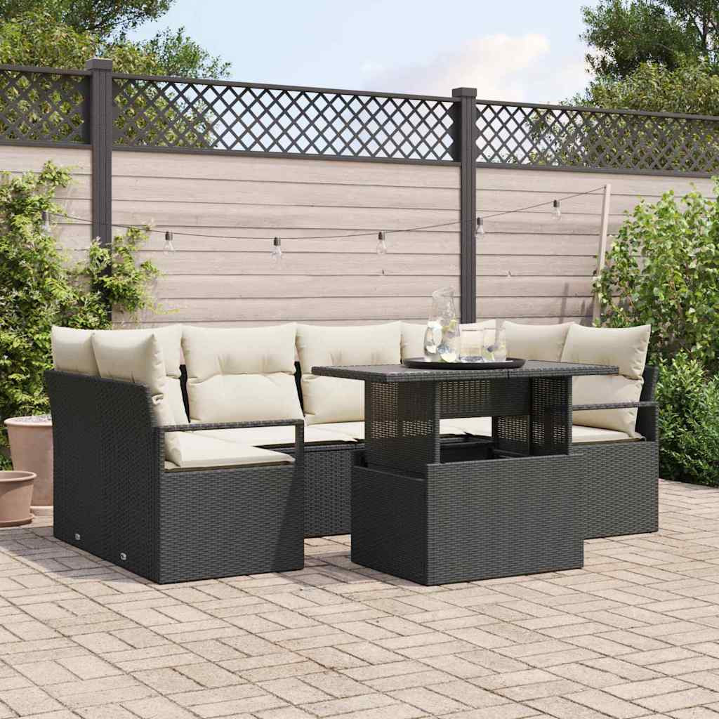 vidaXL Gartensofa-set mit Speicher 7 pcs Schwarz Poly-Rattan
