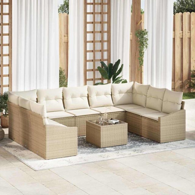 vidaXL Sofa Set mit Kissen 10 pcs Beige Poly Rattan