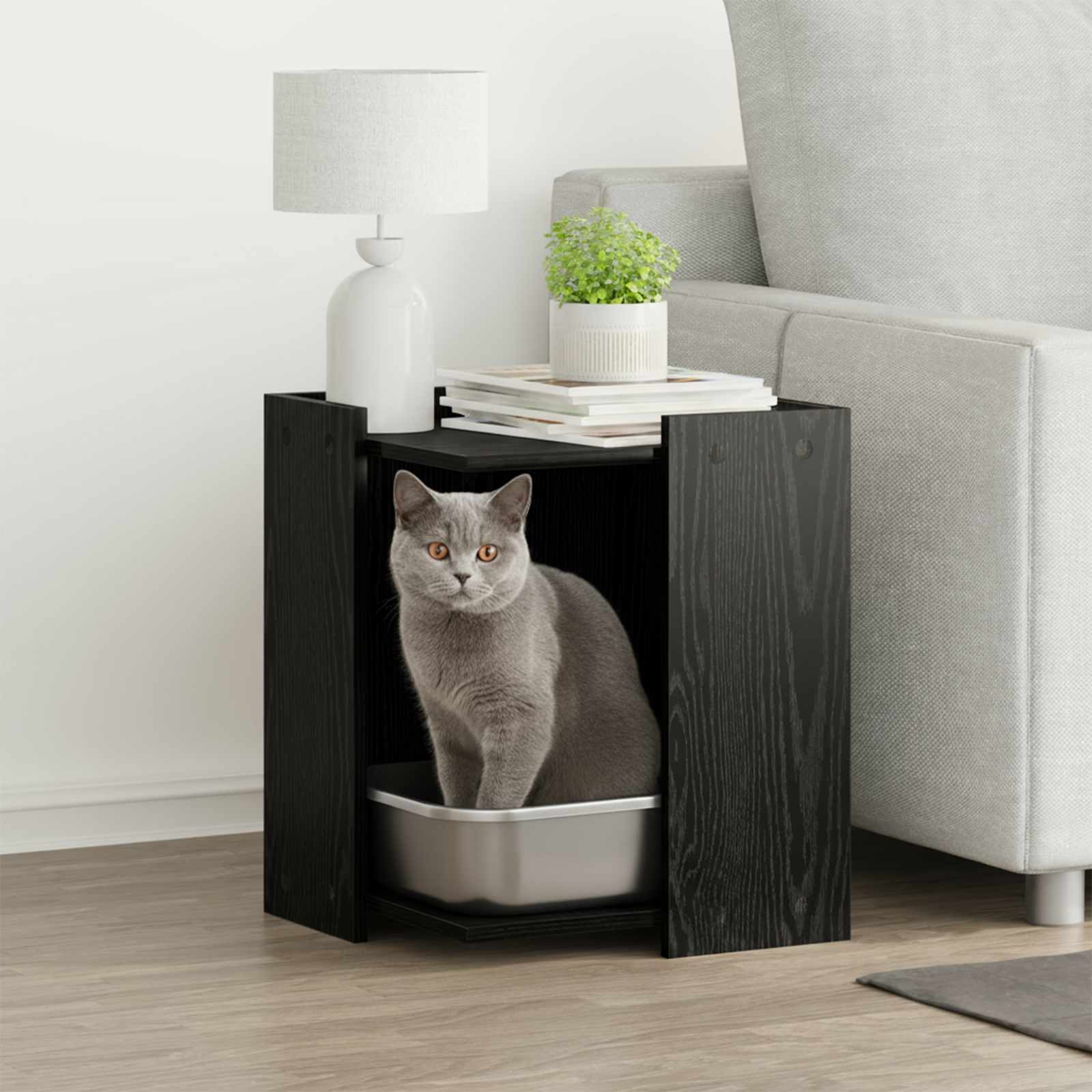 vidaXL Katzenstreu Box Umzäunung Schwarz Eichen-Optik 42 x 42 x 51 cm