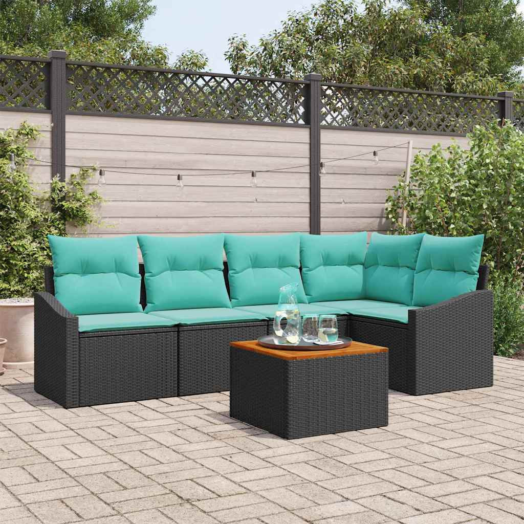 vidaXL Gartensofa-set mit Kissen 6 pcs Schwarz Poly-Rattan