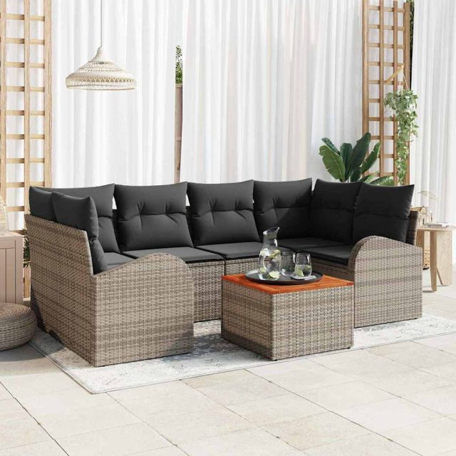 vidaXL Gartensofa-set mit Kissen 7 pcs Grau Poly-Rattan