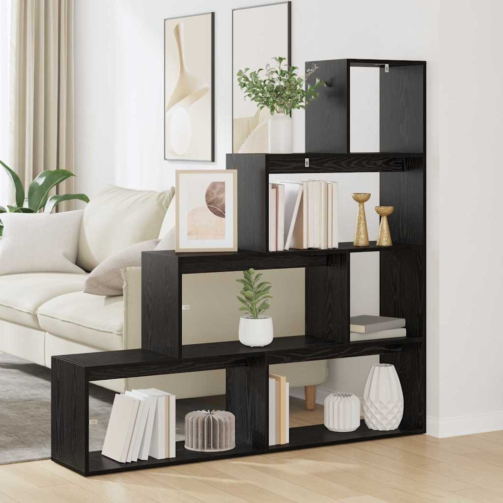 vidaXL Raumteiler Bücherregal Schwarz Eichen-Optik Holzwerkstoff