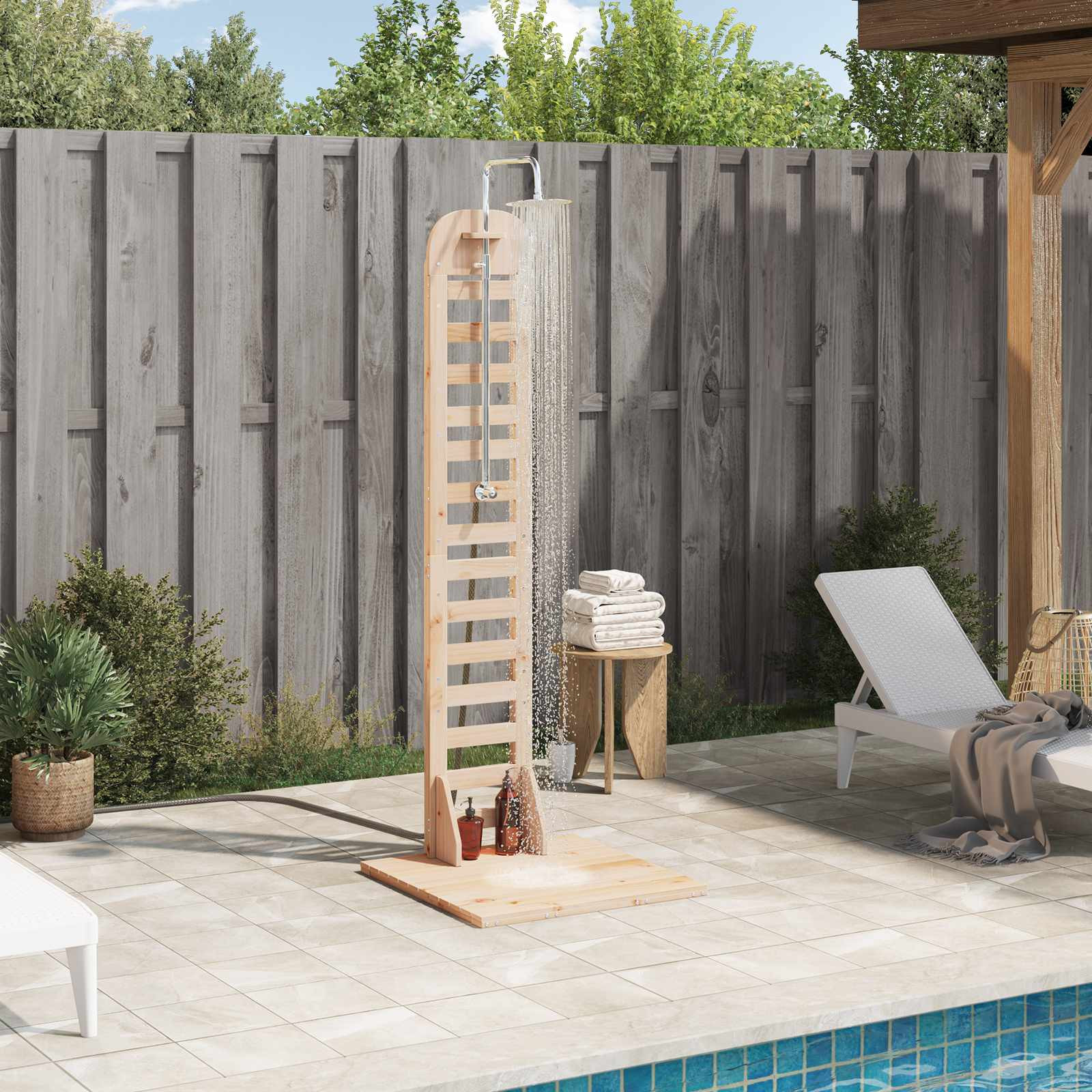 vidaXL Gartendusche 223 cm Massivholz Kiefer und Edelstahl Natur