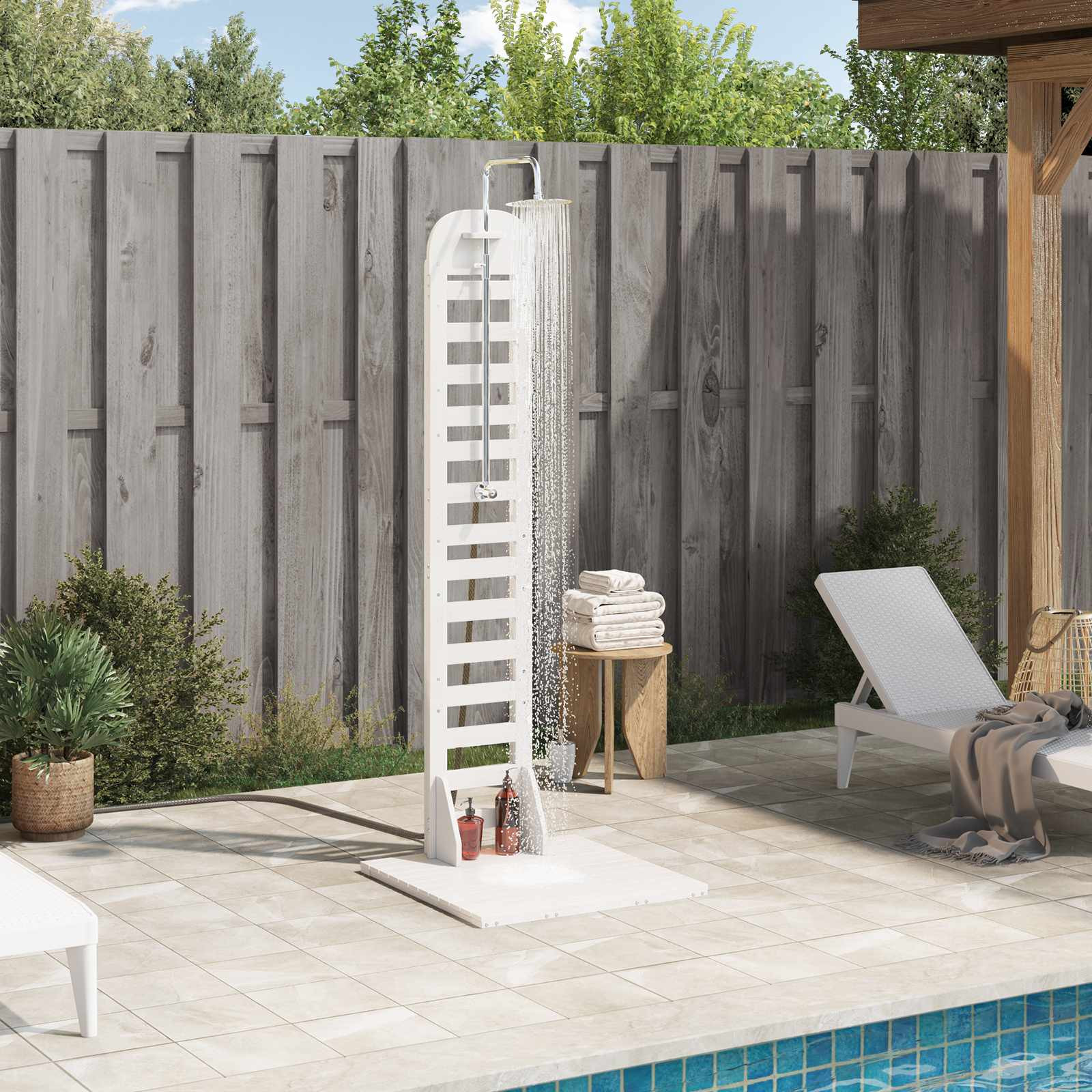 vidaXL Gartendusche 223 cm Massivholz Kiefer und Edelstahl Weiß