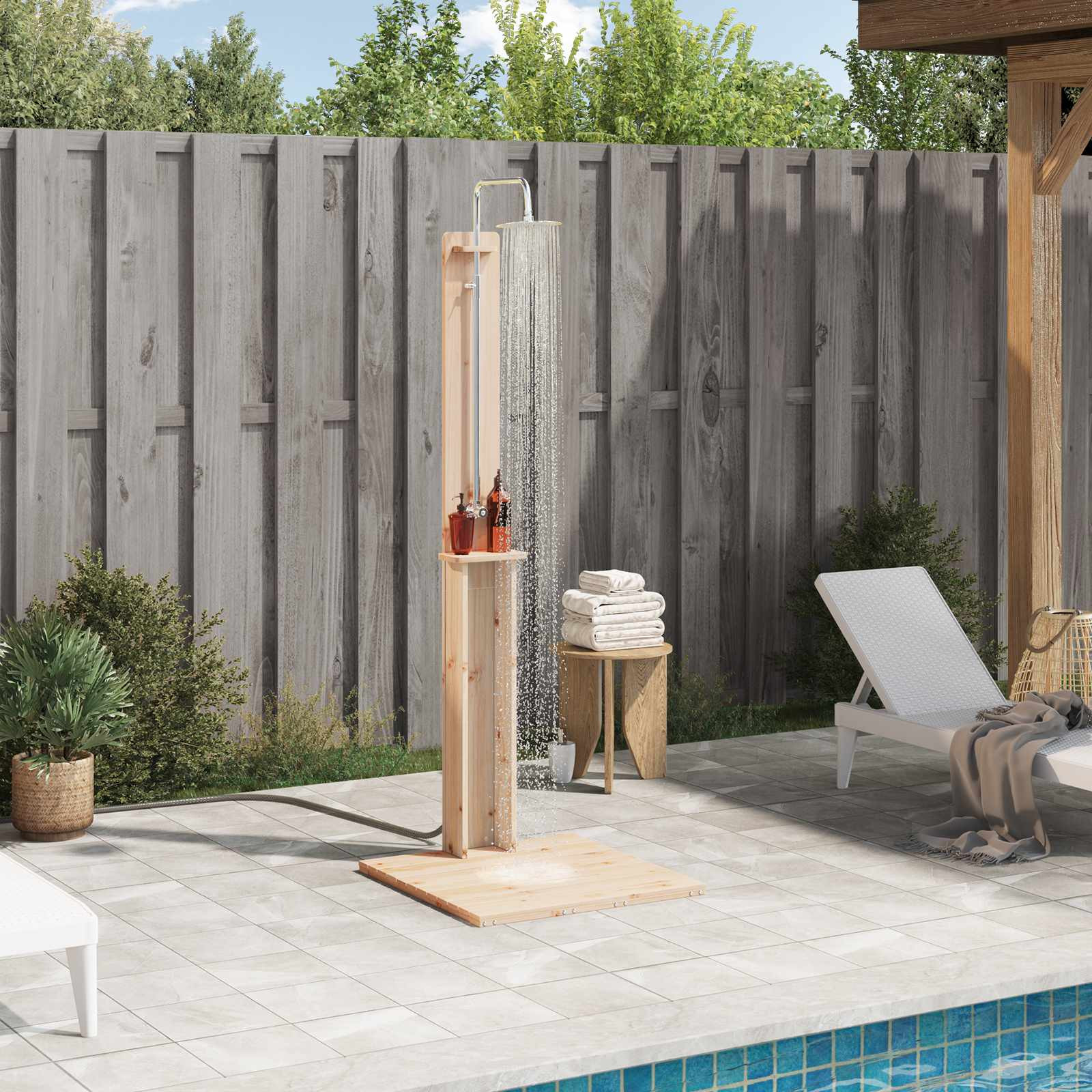 vidaXL Gartendusche 206 cm Massivholz Kiefer und Edelstahl Natur