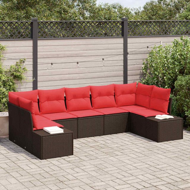 vidaXL Gartensofa-set mit Kissen 7 pcs Braun Poly-Rattan