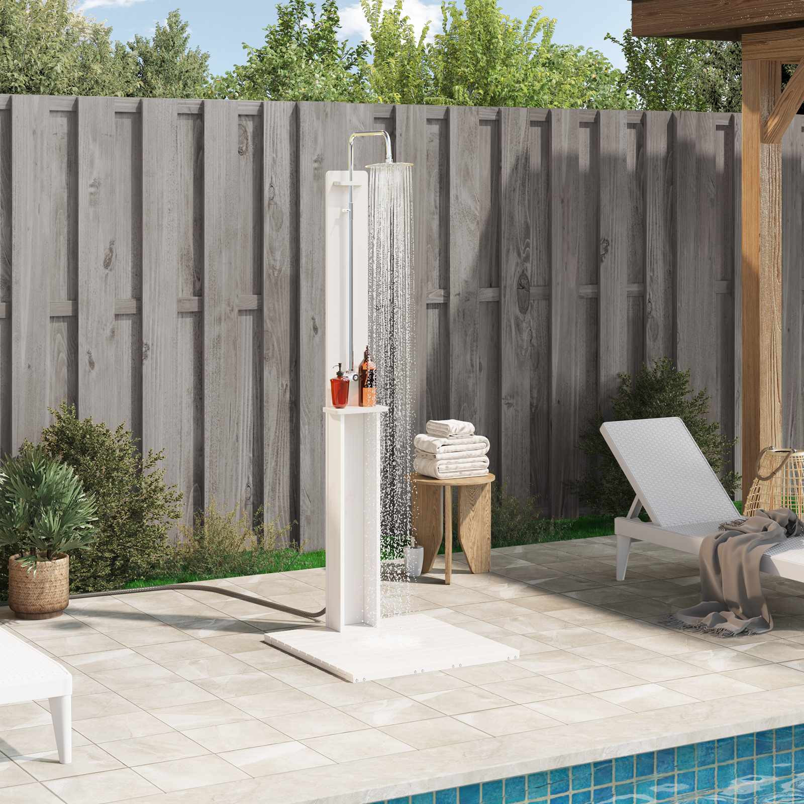 vidaXL Gartendusche 206 cm Massivholz Kiefer und Edelstahl Weiß