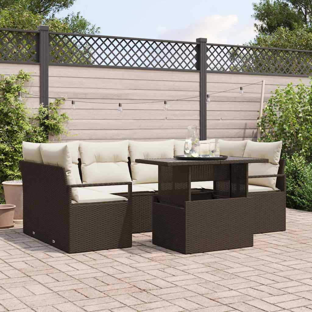 vidaXL Gartensofa-set mit Speicher mit Kissen 7 pcs Braun Poly-Rattan