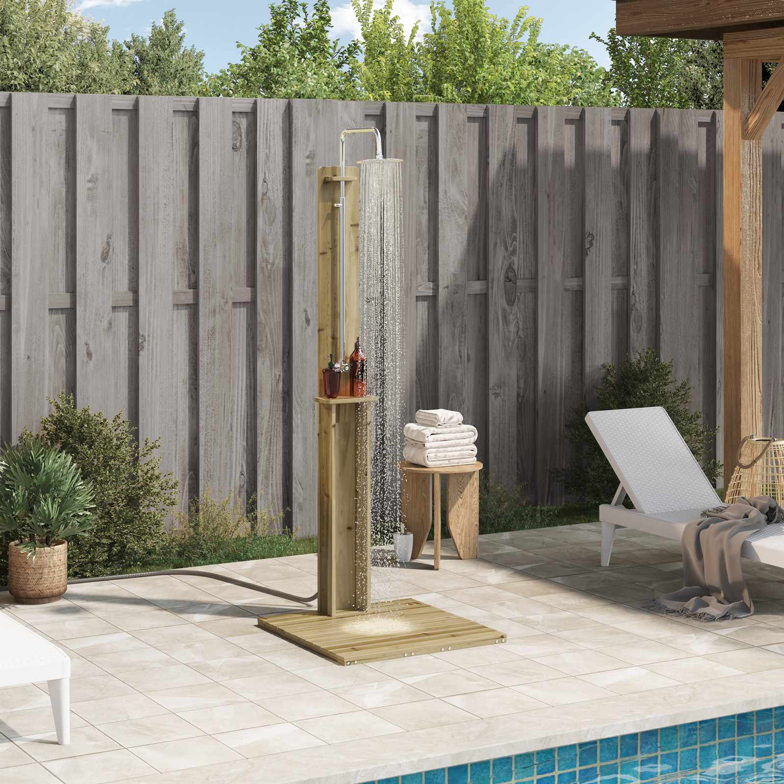 vidaXL Gartendusche 206 cm Imprägniertes Kiefernholz und Edelstahl