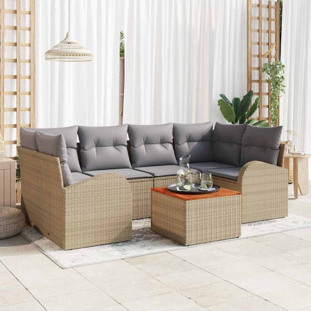 vidaXL Gartensofa-set mit Kissen 7 pcs Beige Poly-Rattan