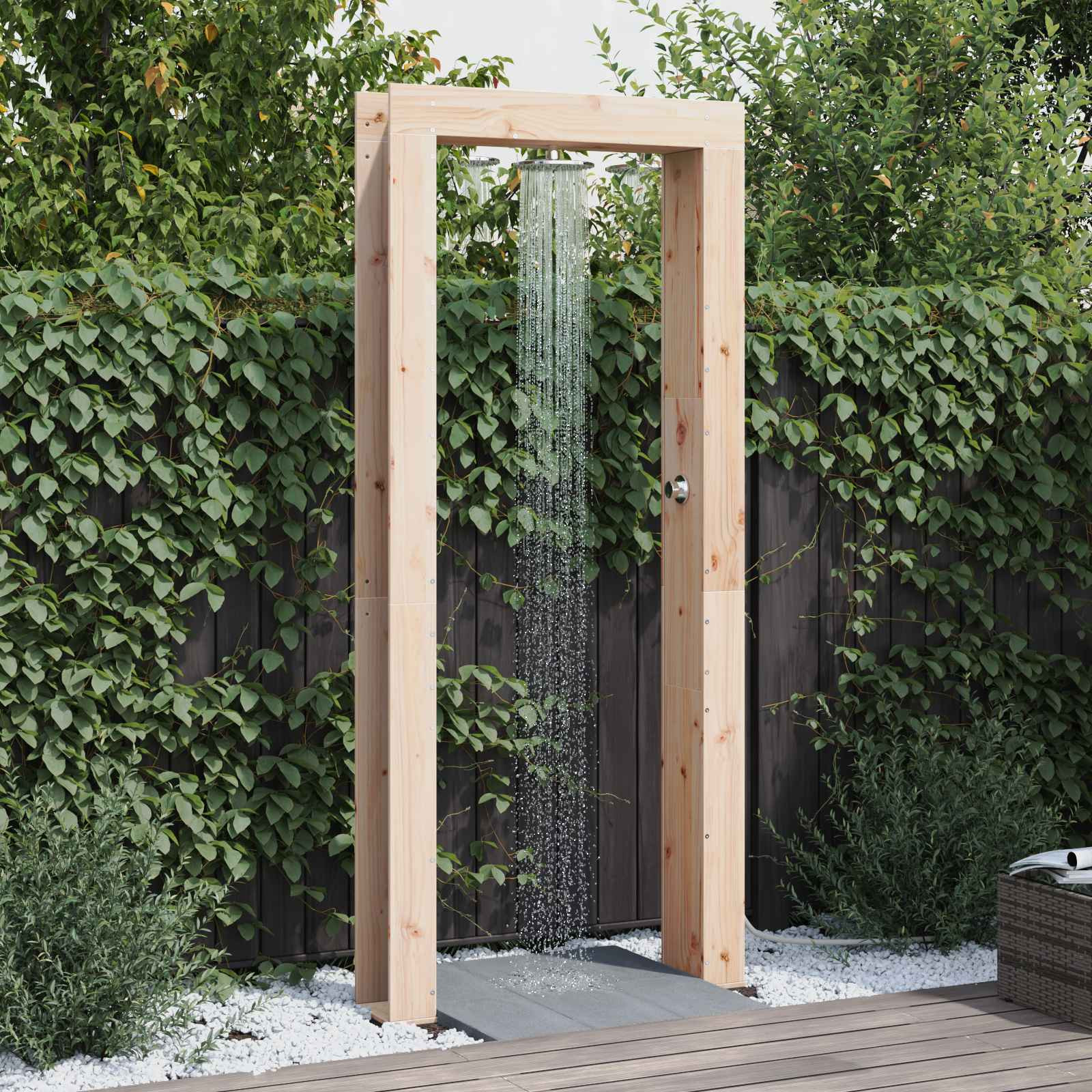 vidaXL Gartendusche 226 cm Massivholz Kiefer und Edelstahl Natur