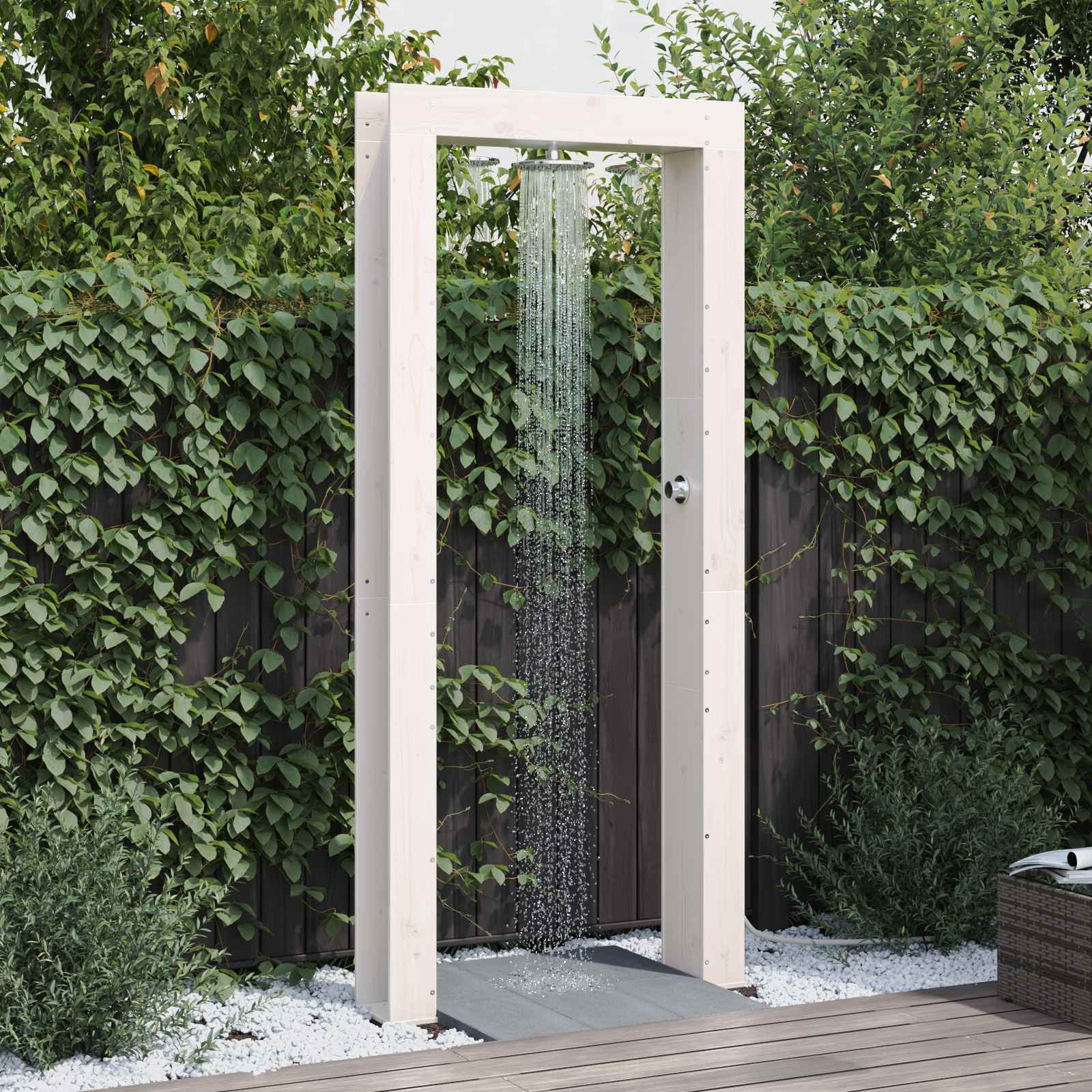 vidaXL Gartendusche 226 cm Massivholz Kiefer und Edelstahl Weiß