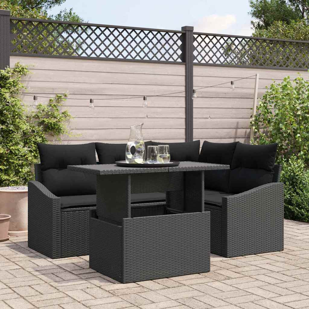vidaXL Gartensofa-set mit Kissen 5 pcs Schwarz Poly-Rattan