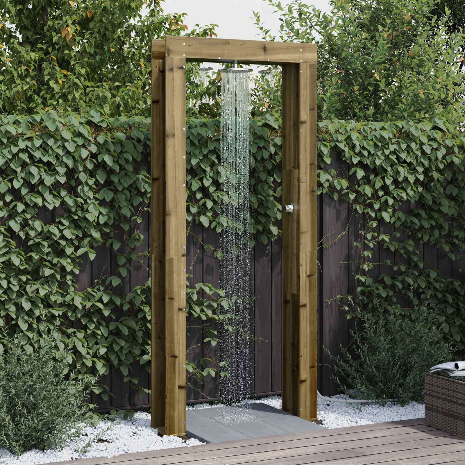 vidaXL Gartendusche 226 cm Imprägniertes Kiefernholz und Edelstahl