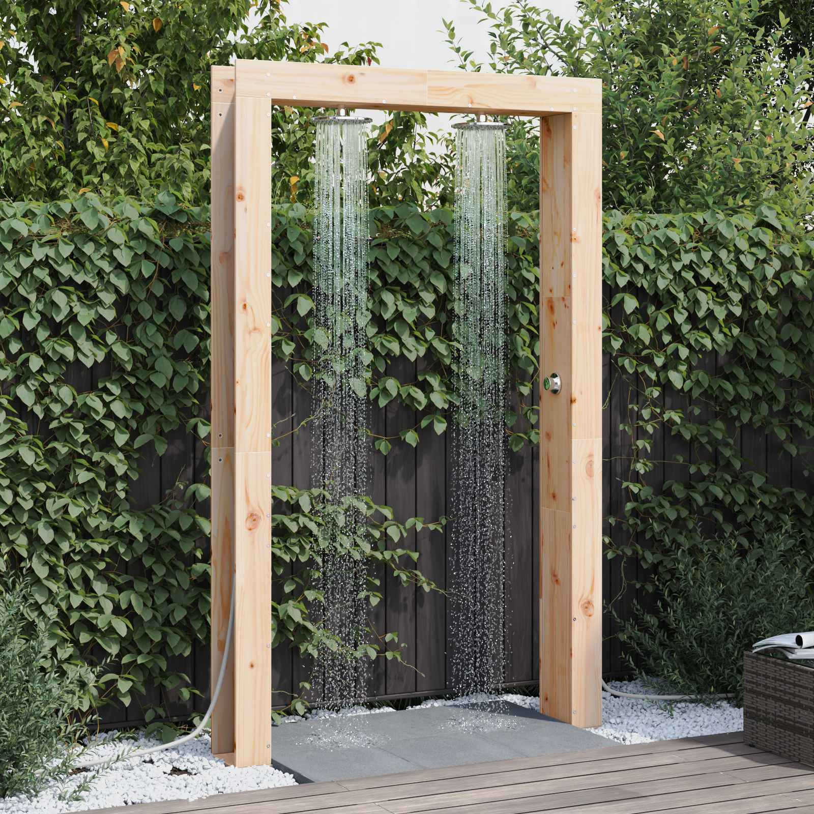 vidaXL Gartendusche 226 cm Massivholz Kiefer und Edelstahl Natur