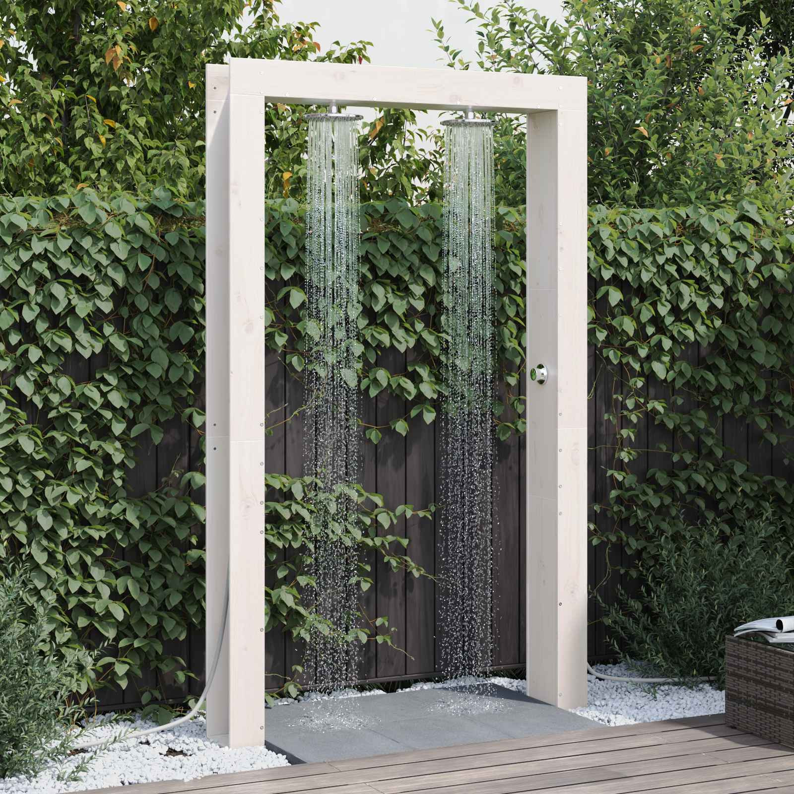 vidaXL Gartendusche 226 cm Massivholz Kiefer und Edelstahl Weiß