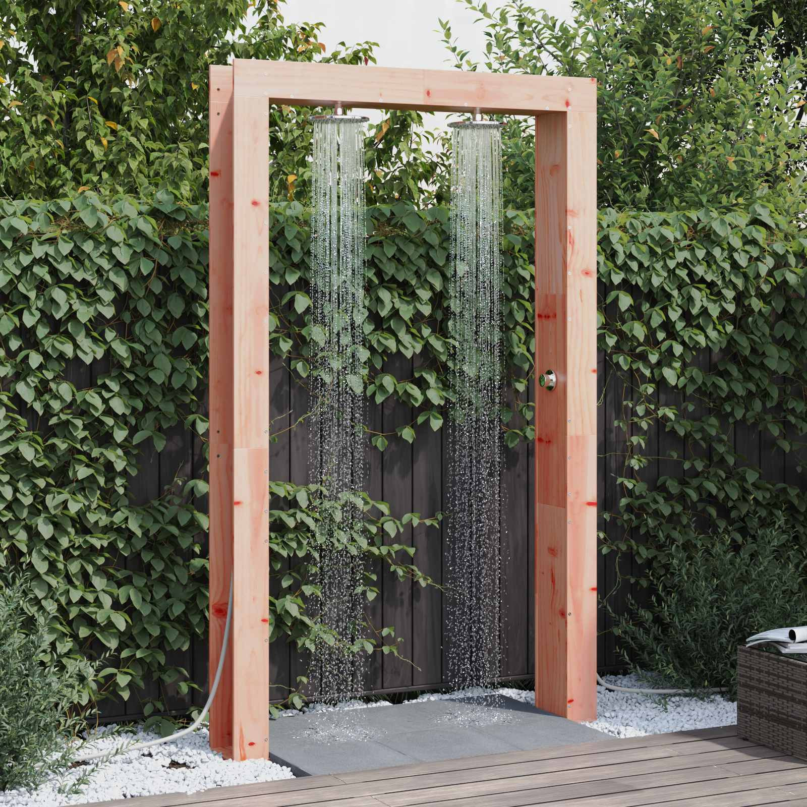 vidaXL Gartendusche 226 cm Massives Douglasholz und Edelstahl Natur