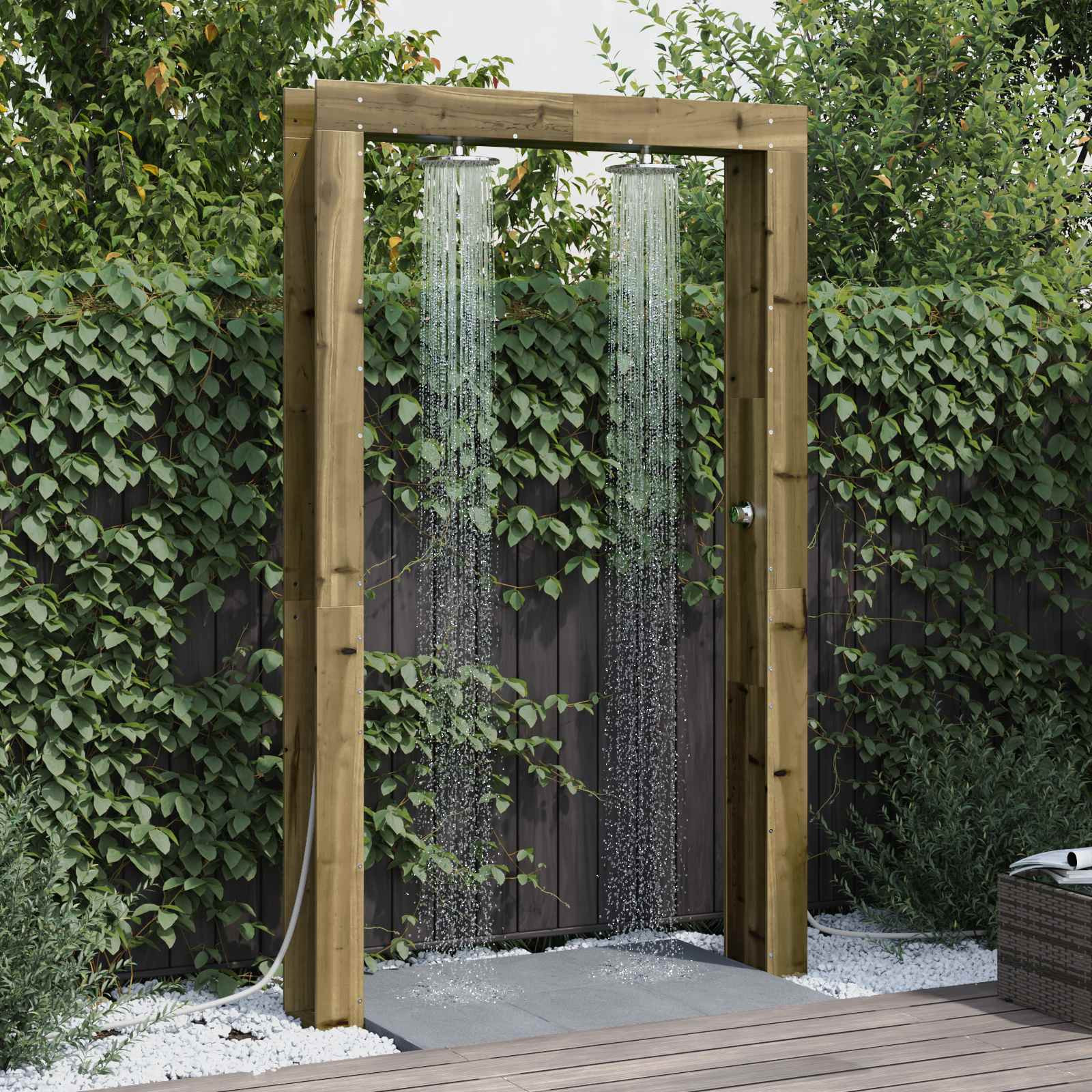 vidaXL Gartendusche 226 cm Imprägniertes Kiefernholz und Edelstahl