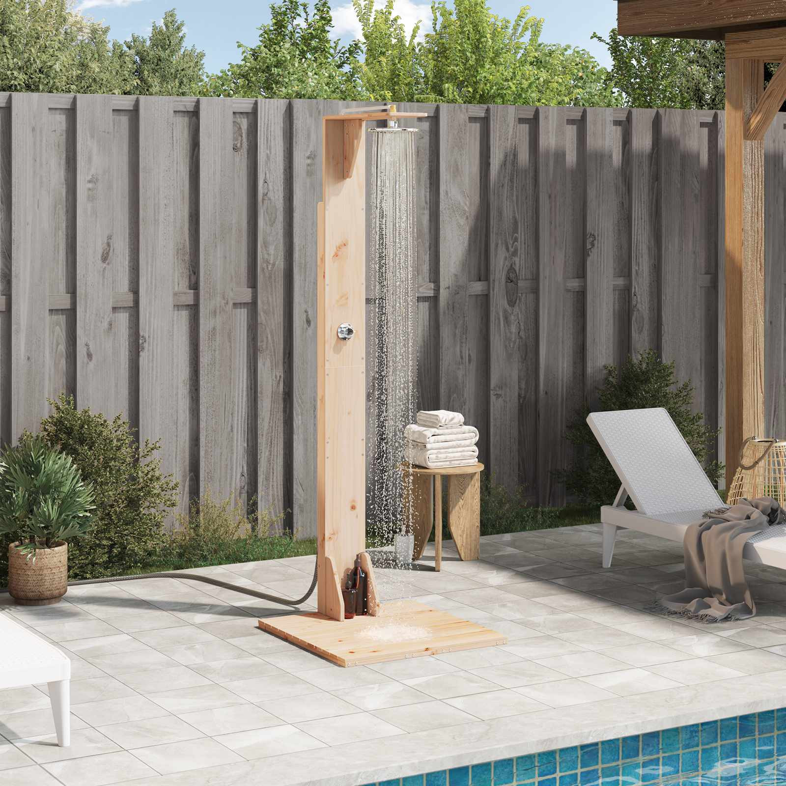 vidaXL Gartendusche 214,5 cm Massivholz Kiefer und Edelstahl Natur