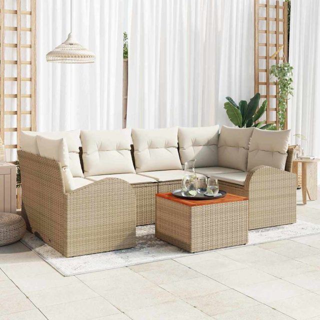 vidaXL Gartensofa-set mit Kissen 7 pcs Beige Poly-Rattan