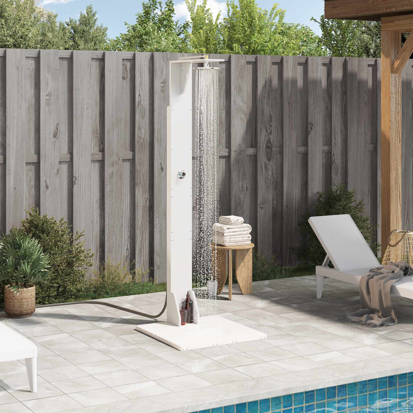 vidaXL Gartendusche 214,5 cm Massivholz Kiefer und Edelstahl Weiß