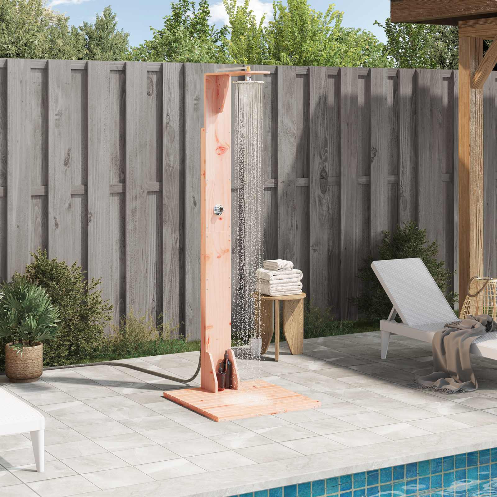 vidaXL Gartendusche 214,5 cm Massives Douglasholz und Edelstahl Natur