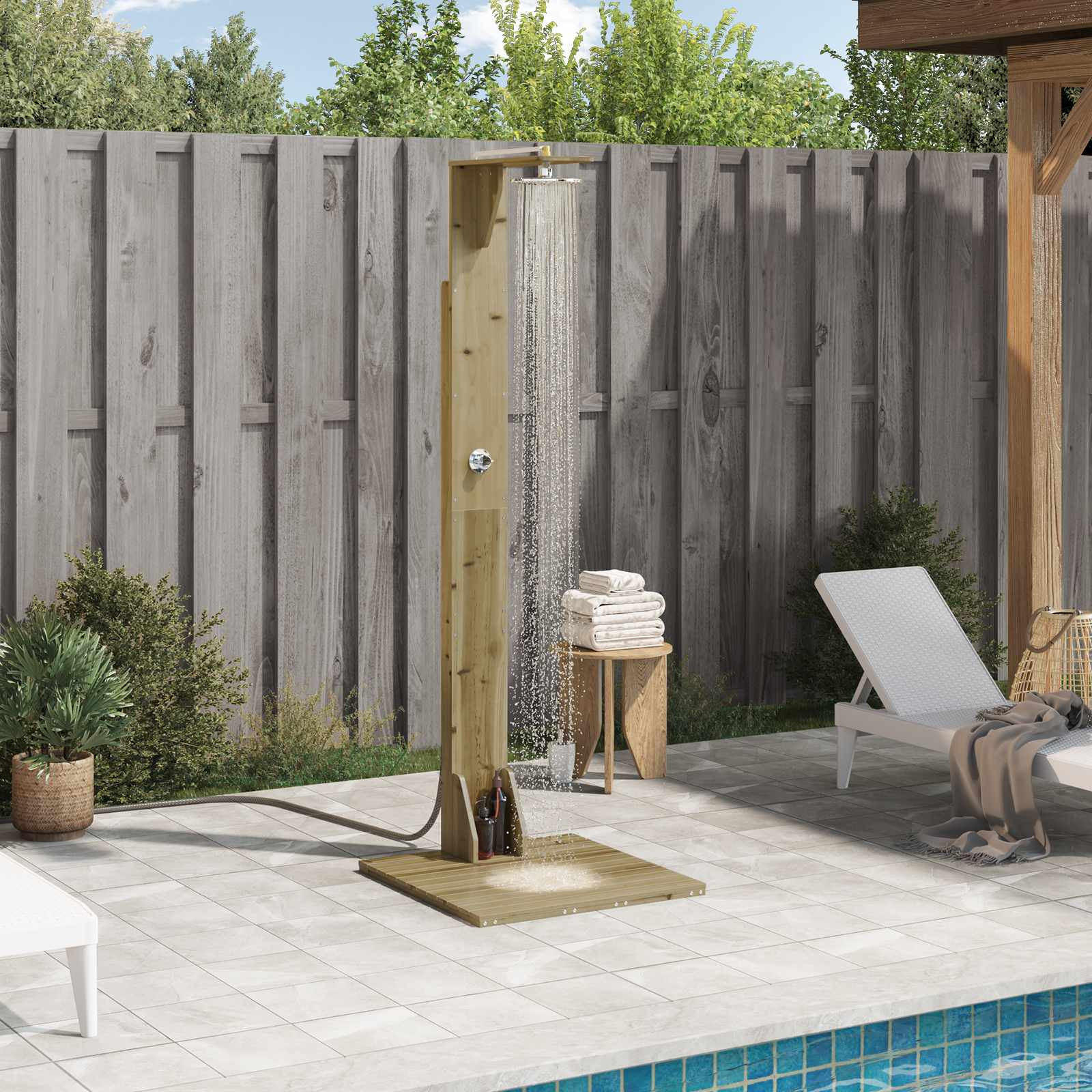 vidaXL Gartendusche 214,5 cm Imprägniertes Kiefernholz und Edelstahl