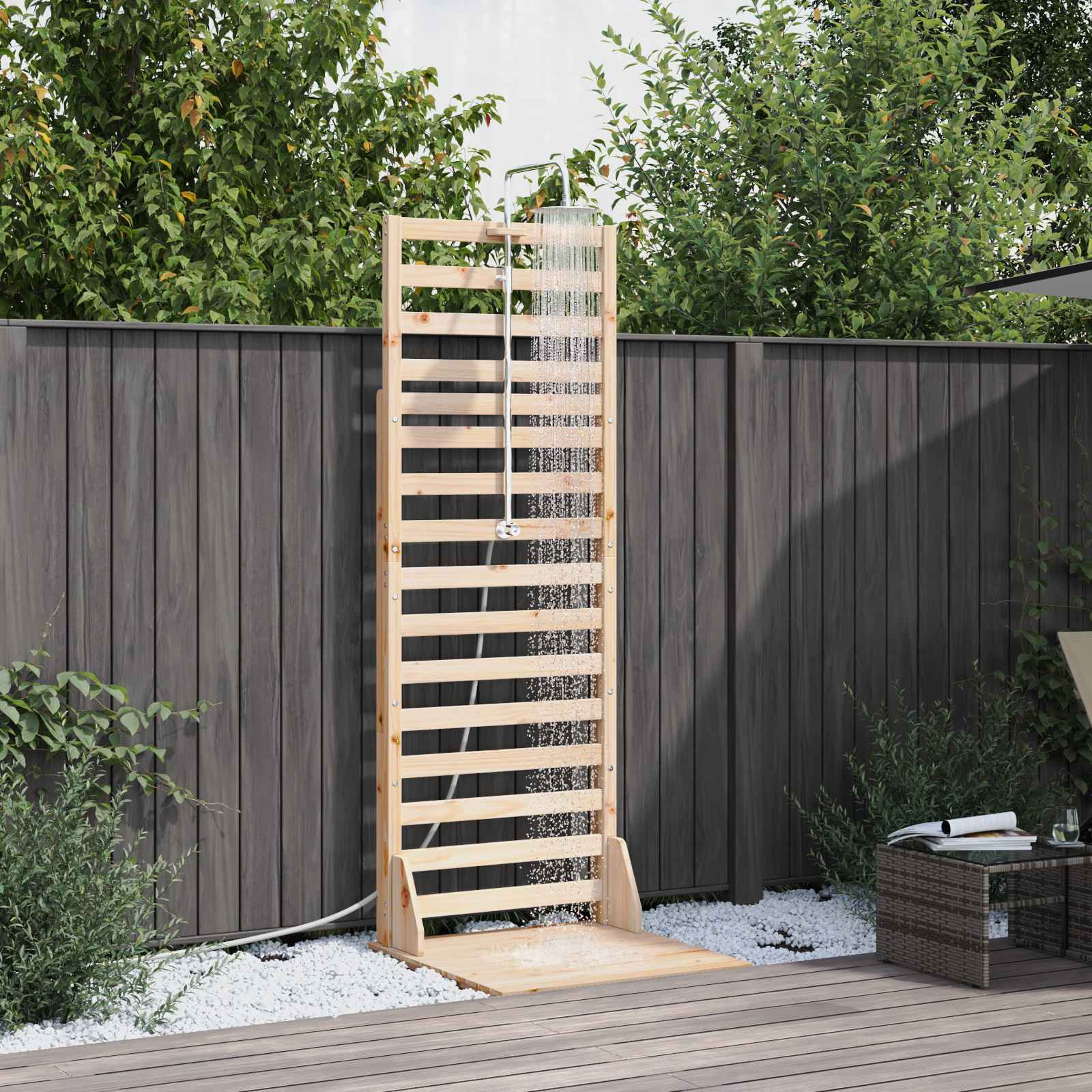 vidaXL Gartendusche 225 cm Massivholz Kiefer und Edelstahl Natur