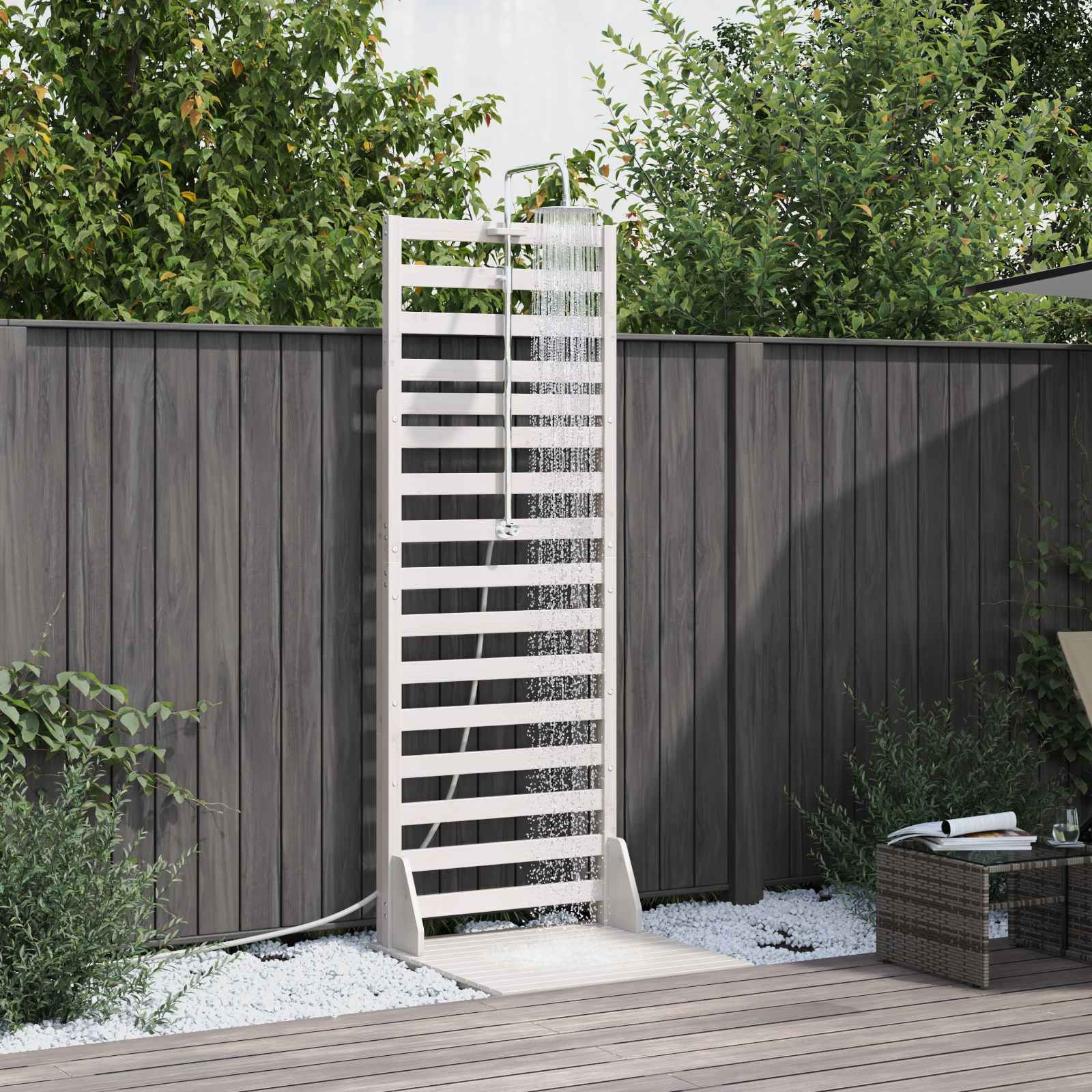 vidaXL Gartendusche 225 cm Massivholz Kiefer und Edelstahl Weiß