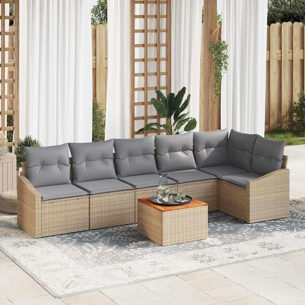 vidaXL Gartensofa-set mit Kissen 7 pcs Beige Poly-Rattan