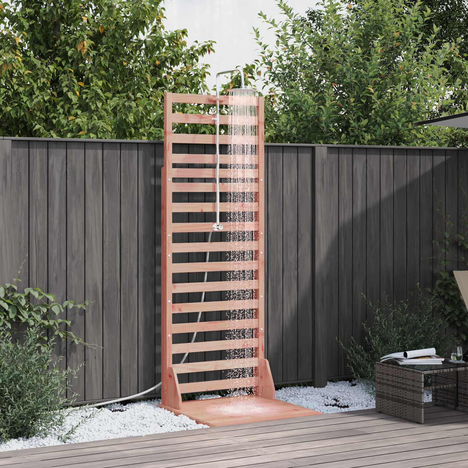 vidaXL Gartendusche 225 cm Massives Douglasholz und Edelstahl Natur