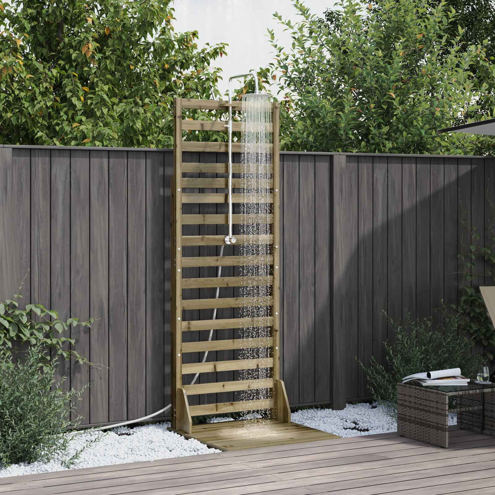 vidaXL Gartendusche 225 cm Imprägniertes Kiefernholz und Edelstahl